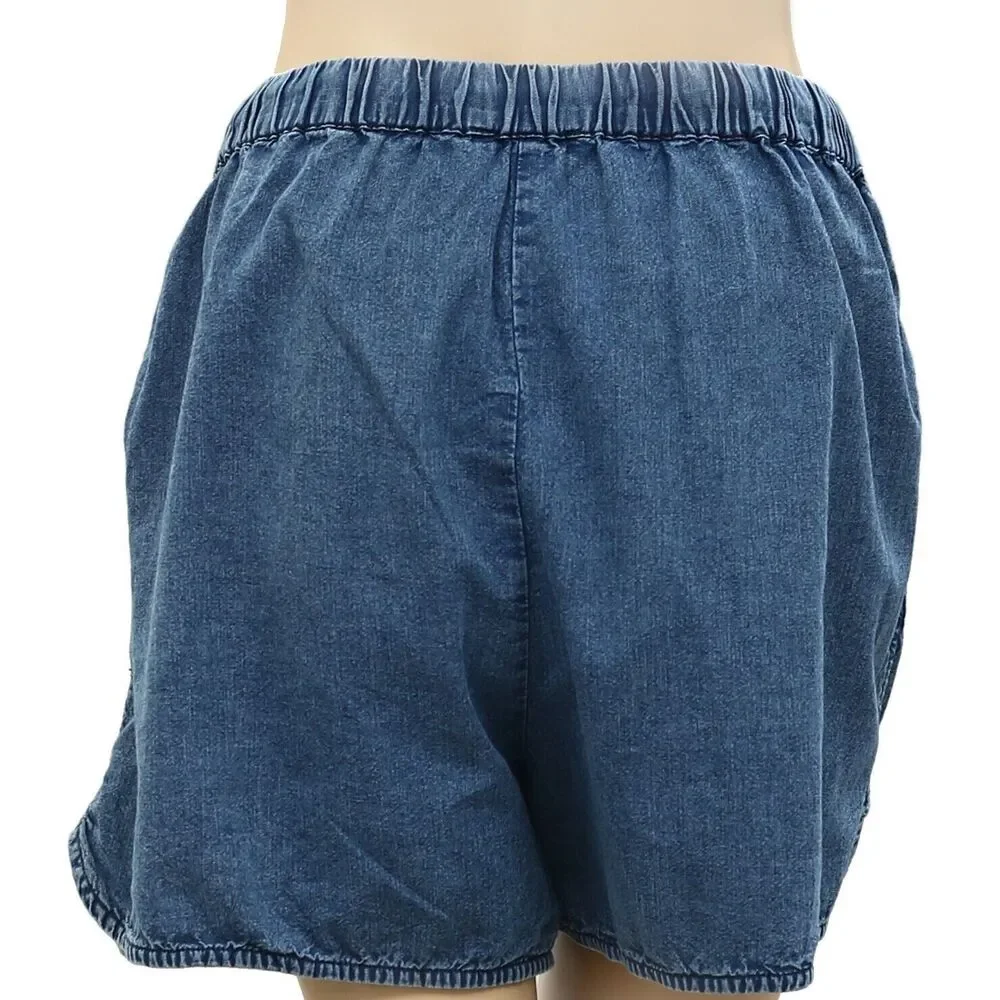 Nili Lotan Tilly Cotton Chambray Denim Shorts High Waisted Pull-on L 288869